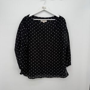 Loft Polka Dot Cotton Silk Blend 3/4 Sleeve Top Size Large